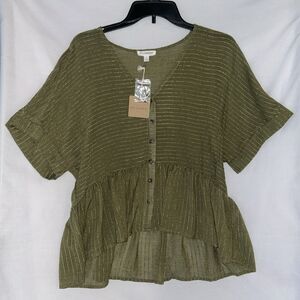 NWT Blu Pepper Anthropologie Size Small Peplum Blouse Army Green Gorpcore Fairy